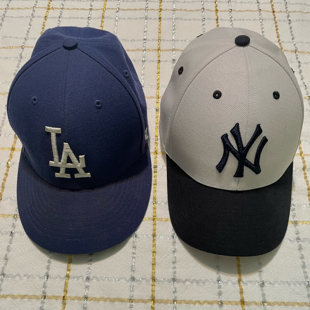 Dodgers and Yankees baseball caps